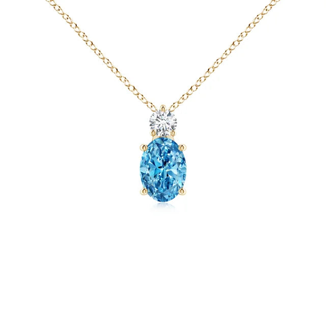 Oval Lab-Grown Fancy Intense Blue Diamond Solitaire Pendant - image 3