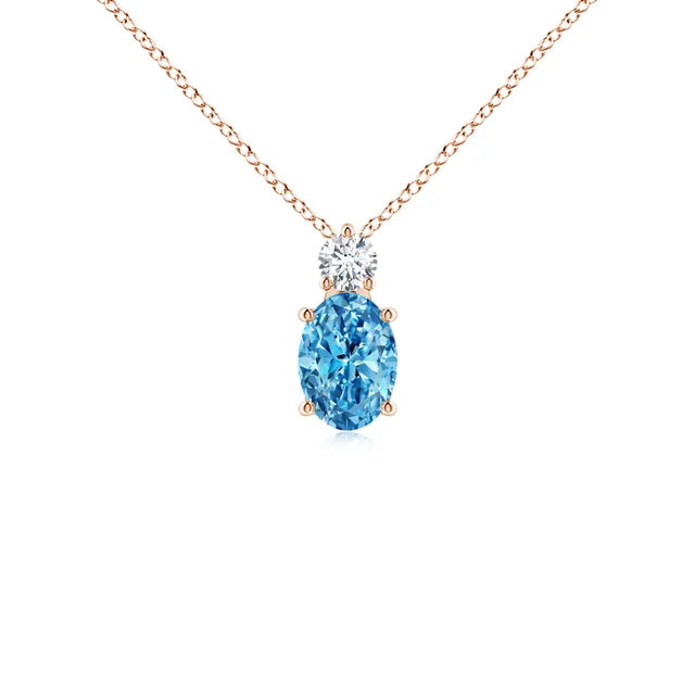 Oval Lab-Grown Fancy Intense Blue Diamond Solitaire Pendant - image 4
