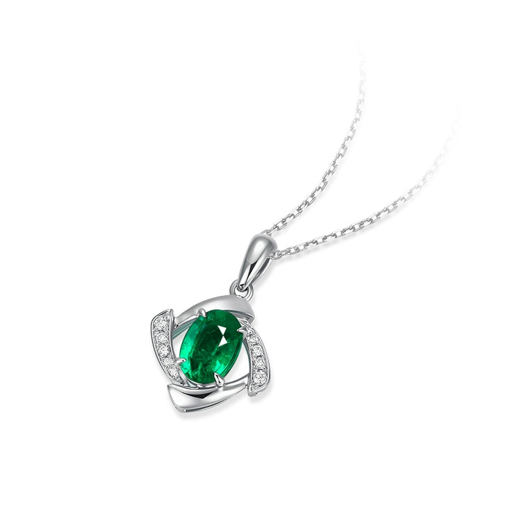 Oval Shaped Emerald and Diamond Pendant Necklace - image 2