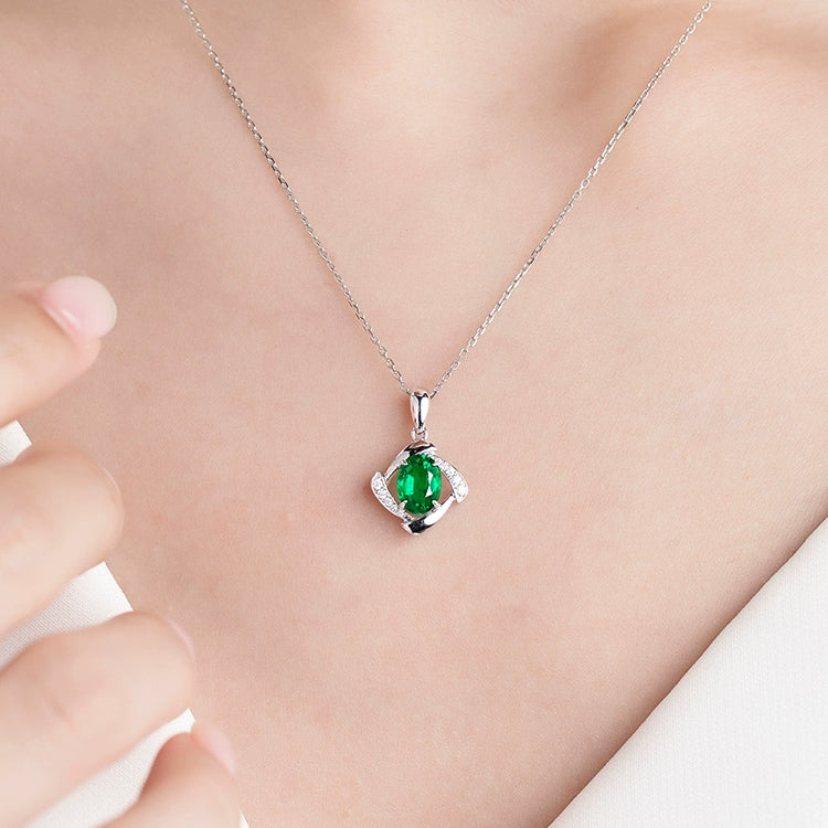Oval Shaped Emerald and Diamond Pendant Necklace - image 3