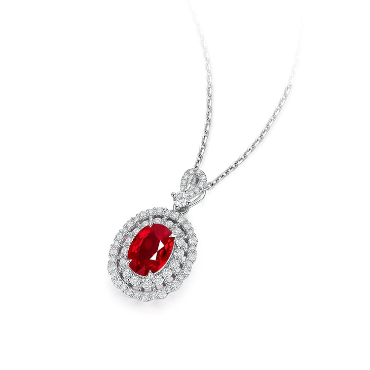 Oval-Shaped Ruby and Diamond Pendant in 18k White Gold - image 2