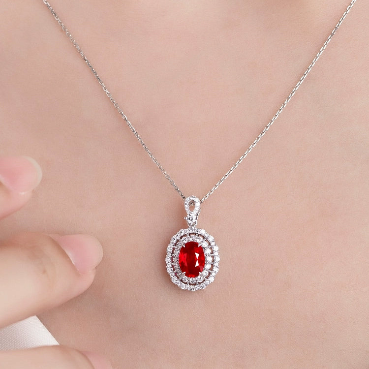 Oval-Shaped Ruby and Diamond Pendant in 18k White Gold - image 3