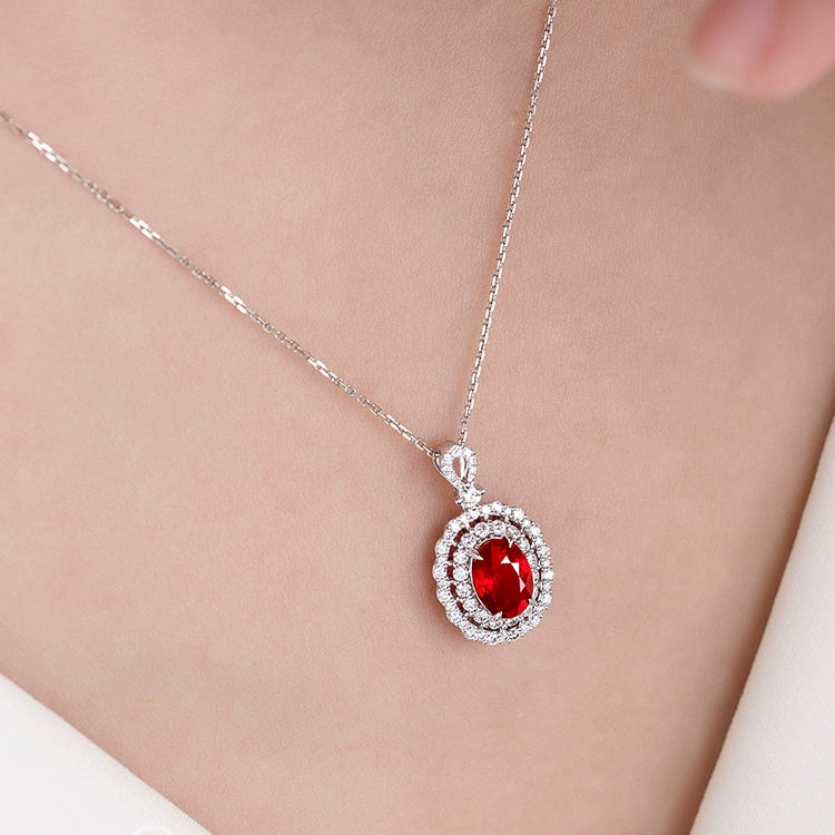 Oval-Shaped Ruby and Diamond Pendant in 18k White Gold - image 4