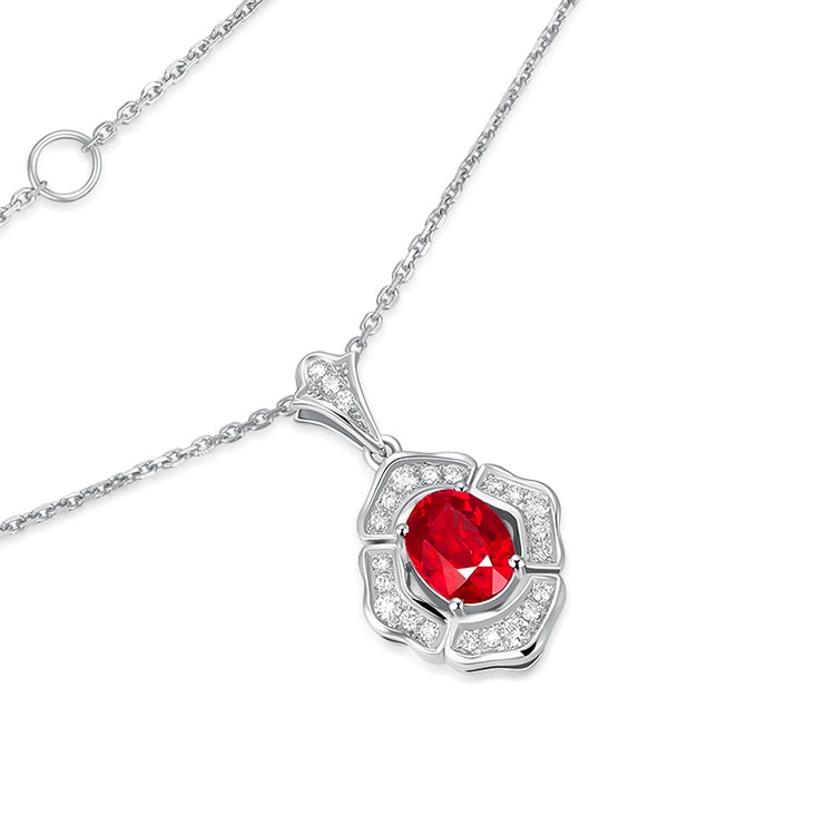 Oval-Shaped Ruby and Diamond Pendant Necklace - image 2