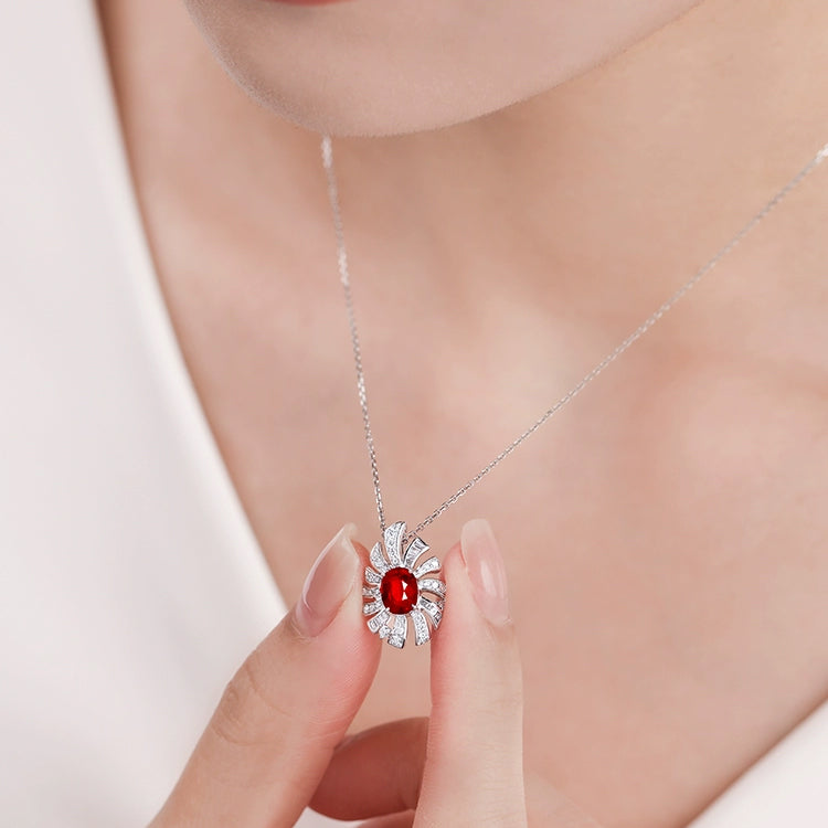 Oval-Shaped Ruby and Diamond Pendant Necklace - image 4