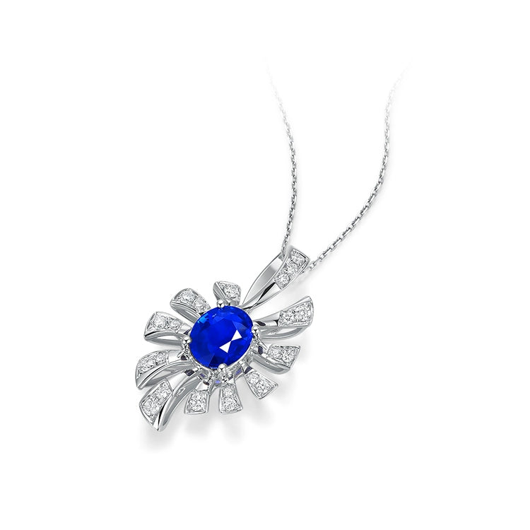 Oval-Shaped Sapphire and Diamond Pendant Necklace - image 2