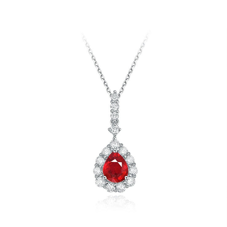Pear-Shaped Ruby and Diamond Pendant in 18k White Gold - image 1