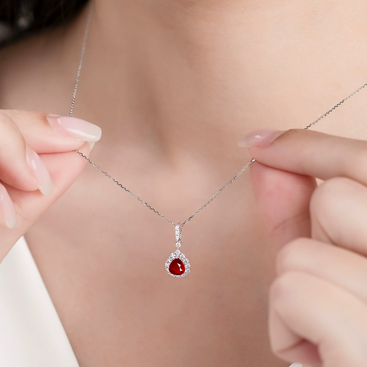 Pear-Shaped Ruby and Diamond Pendant in 18k White Gold - image 3