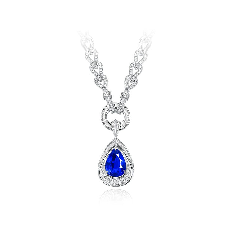 Pear-Shaped Sapphire and Diamond Pendant Necklace - image 1