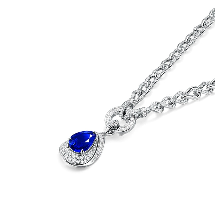Pear-Shaped Sapphire and Diamond Pendant Necklace - image 2