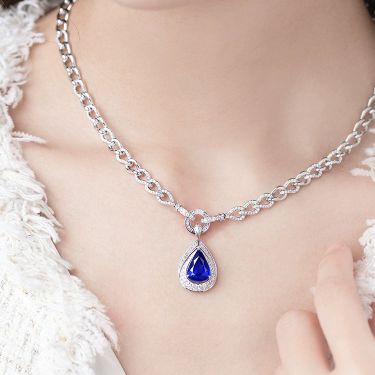Pear-Shaped Sapphire and Diamond Pendant Necklace - image 3