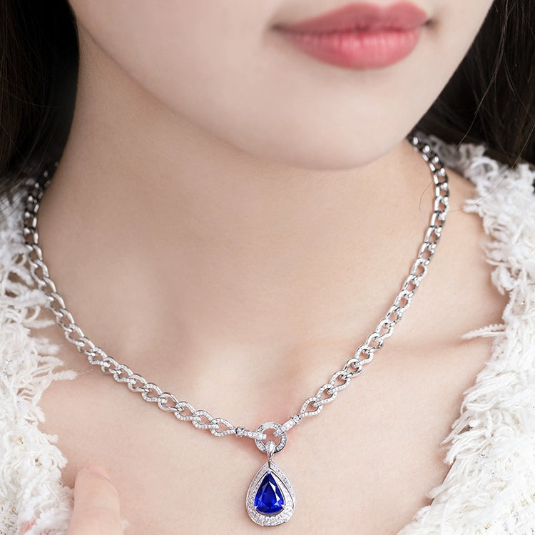 Pear-Shaped Sapphire and Diamond Pendant Necklace - image 4