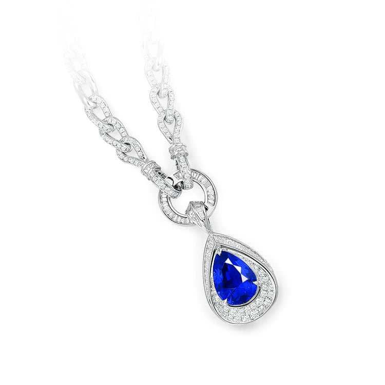 Pear-Shaped Sapphire and Diamond Pendant Necklace - image 5