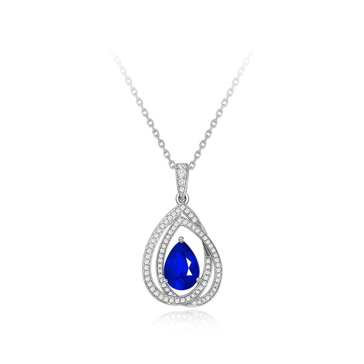 Pear-Shaped Sapphire and Diamond Pendant Necklace - image 1
