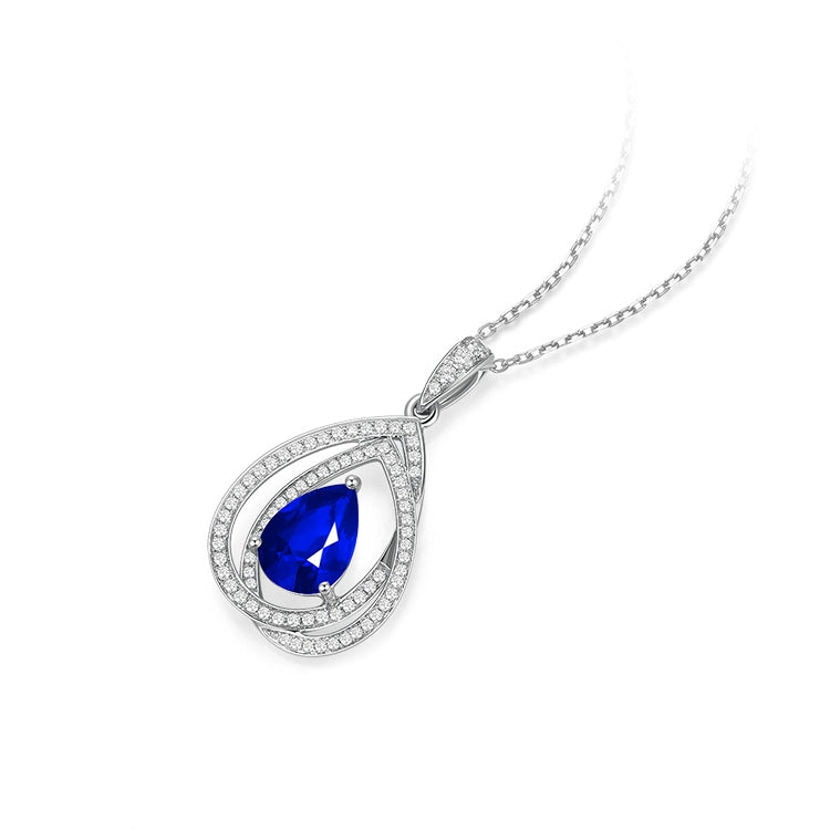 Pear-Shaped Sapphire and Diamond Pendant Necklace - image 2