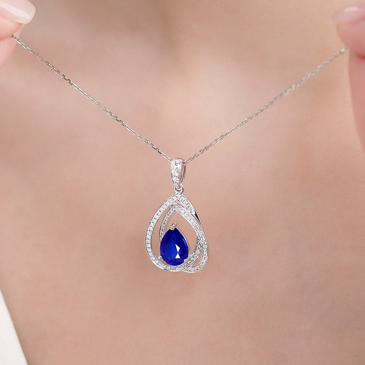 Pear-Shaped Sapphire and Diamond Pendant Necklace - image 3