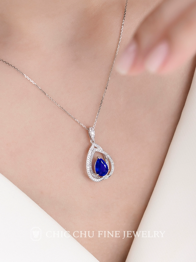 Pear-Shaped Sapphire and Diamond Pendant Necklace - image 4
