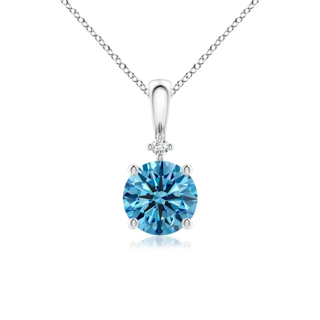 Round Cut Lab-Grown Blue Diamond Pendant - image 1