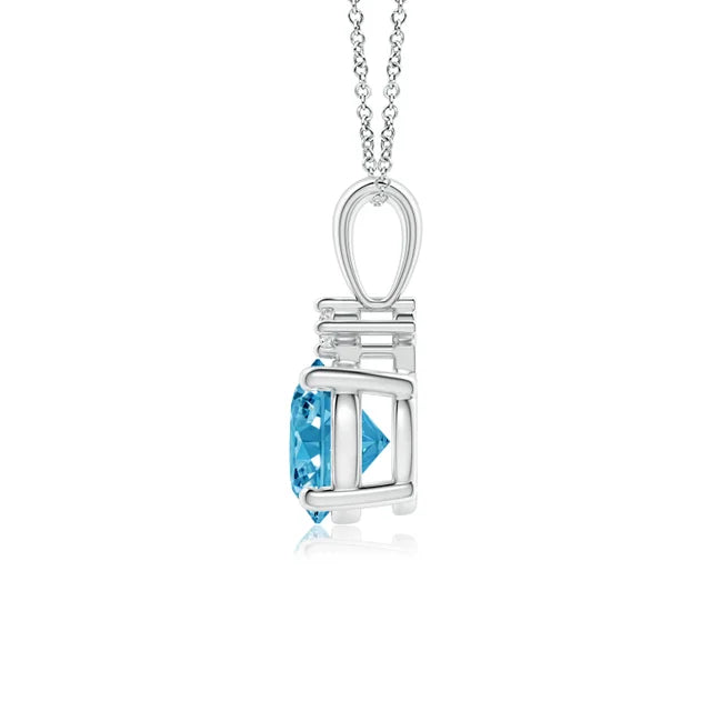 Round Cut Lab-Grown Blue Diamond Pendant - image 2