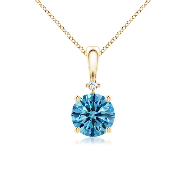 Round Cut Lab-Grown Blue Diamond Pendant - image 3