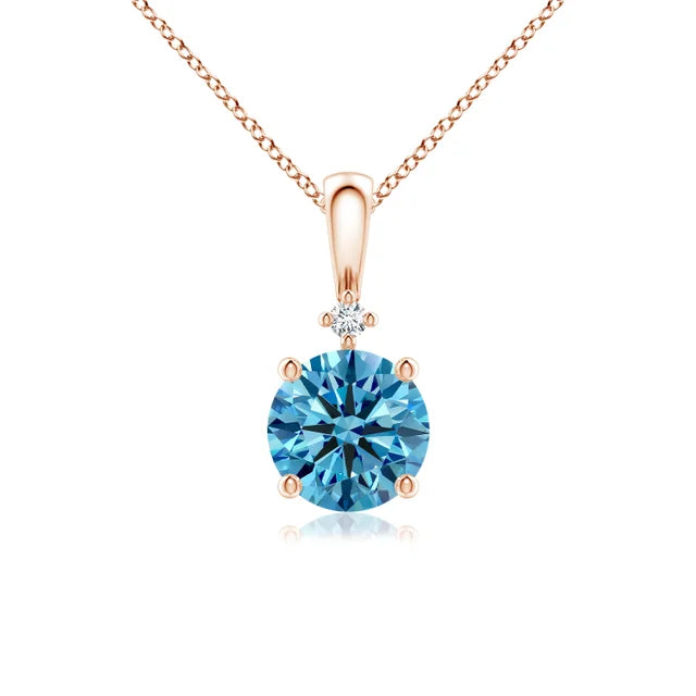 Round Cut Lab-Grown Blue Diamond Pendant - image 4