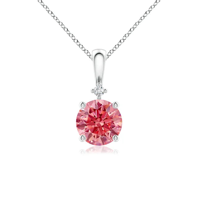 Round Cut Lab-Grown Pink Diamond Pendant - image 1
