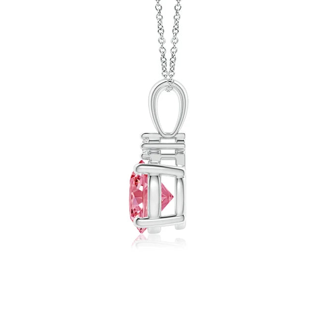 Round Cut Lab-Grown Pink Diamond Pendant - image 2