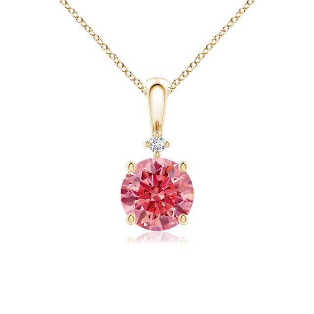 Round Cut Lab-Grown Pink Diamond Pendant - image 3