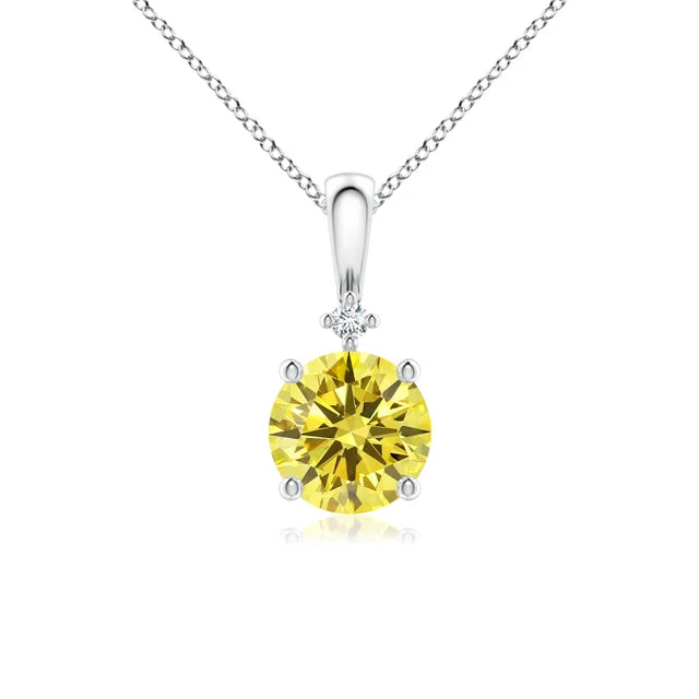 Round Cut Lab-Grown Yellow Diamond Pendant - image 1