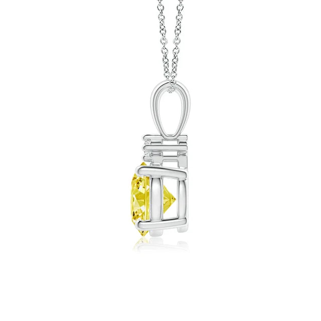 Round Cut Lab-Grown Yellow Diamond Pendant - image 2