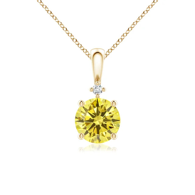 Round Cut Lab-Grown Yellow Diamond Pendant - image 3
