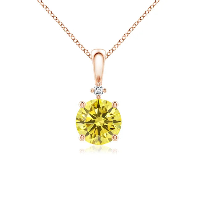 Round Cut Lab-Grown Yellow Diamond Pendant - image 4
