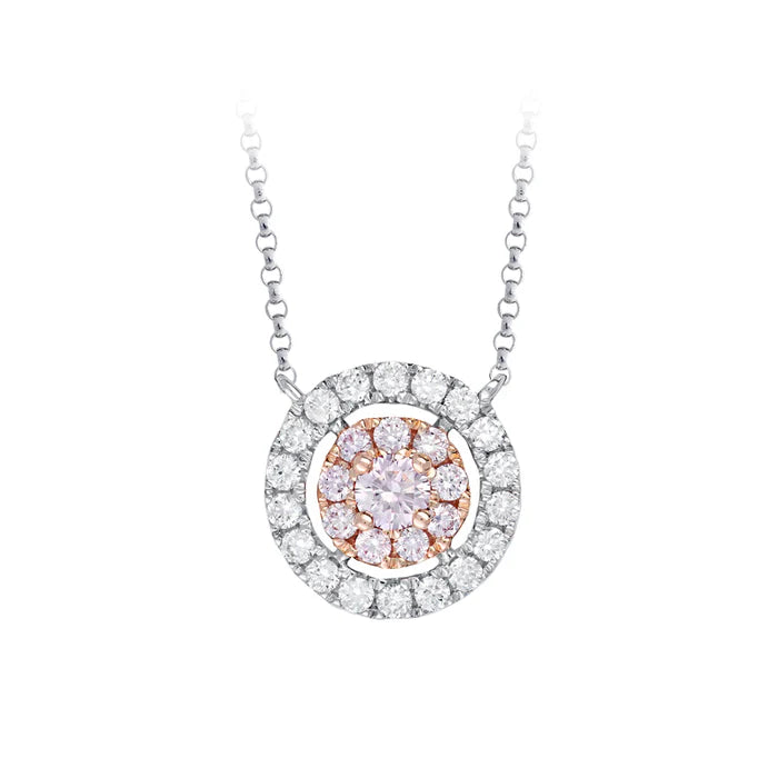 Round Pink Diamonds Halo Necklace - image 1