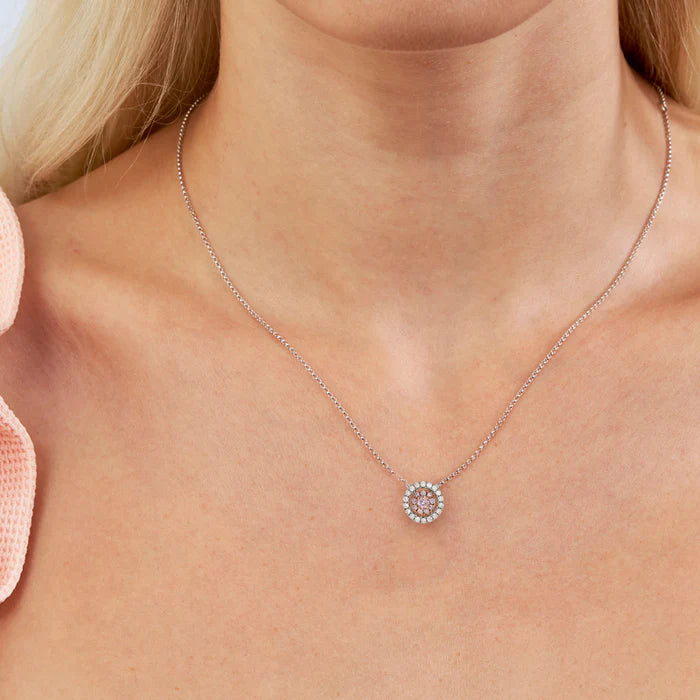 Round Pink Diamonds Halo Necklace - image 2
