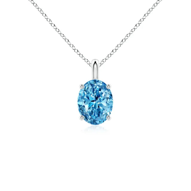 Solitaire Oval Lab-Grown Blue Diamond Pendant - image 1