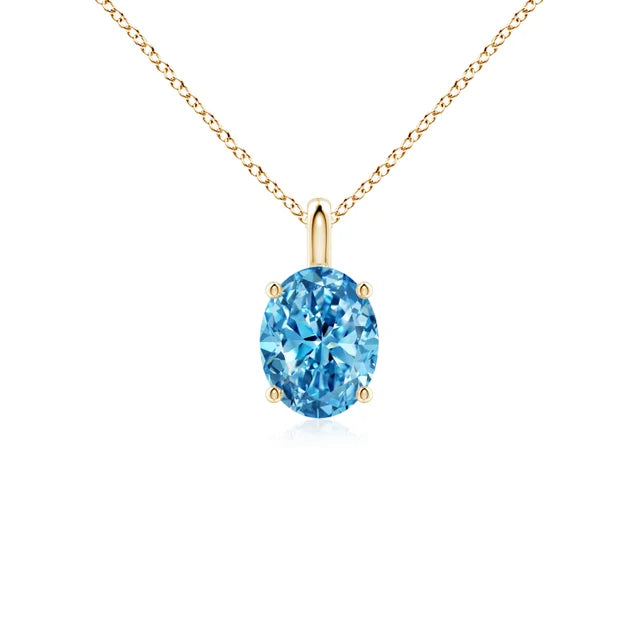 Solitaire Oval Lab-Grown Blue Diamond Pendant - image 3
