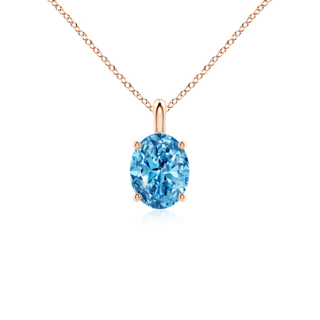 Solitaire Oval Lab-Grown Blue Diamond Pendant - image 4