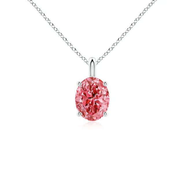 Solitaire Oval Lab-Grown Pink Diamond Pendant - image 1