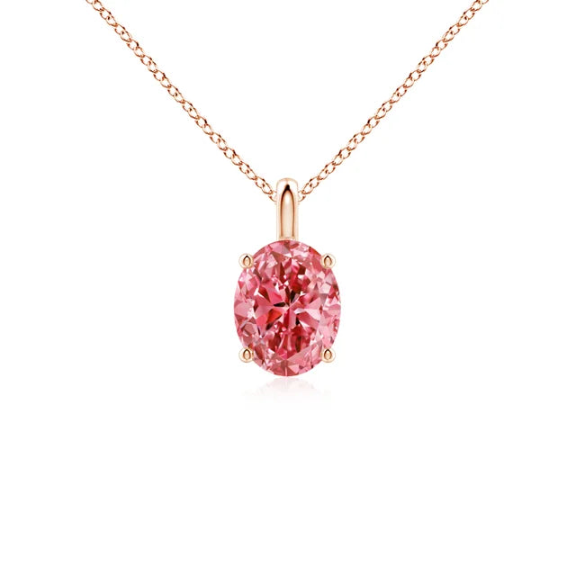Solitaire Oval Lab-Grown Pink Diamond Pendant - image 2