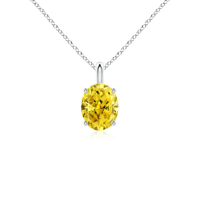 Solitaire Oval Lab-Grown Yellow Diamond Pendant - image 1