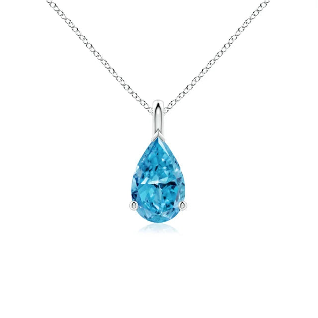 Solitaire Pear Lab-Grown Blue Diamond Pendant - image 1