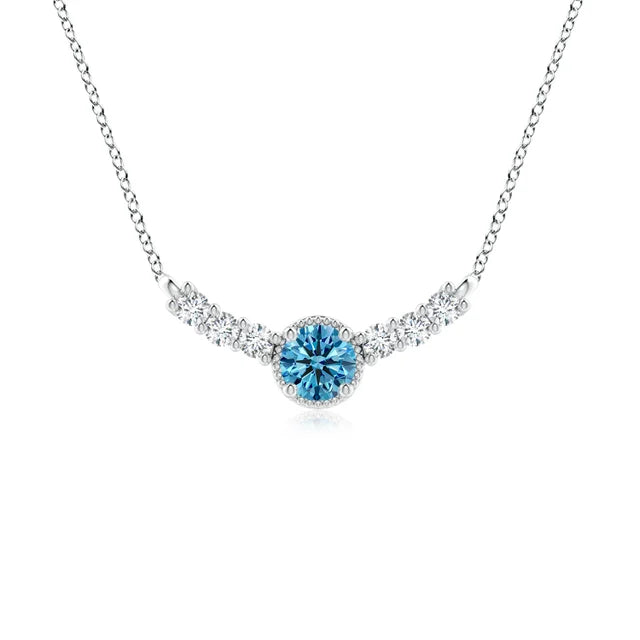 Vintage Inspired Lab-Grown Fancy Intense Blue and White Diamond Curved Bar Pendant - image 1