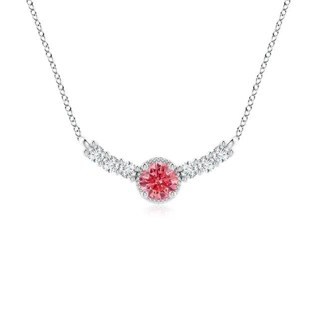 Vintage Inspired Lab-Grown Fancy Intense Pink and White Diamond Curved Bar Pendant - image 1