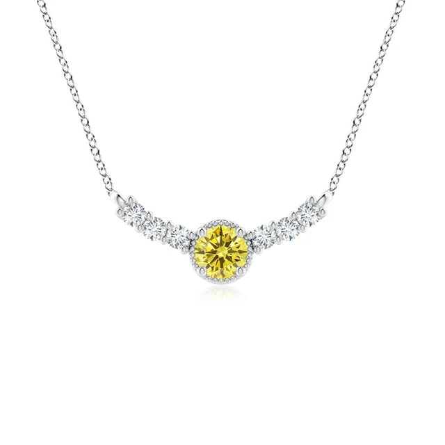Vintage Inspired Lab-Grown Fancy Intense Yellow and White Diamond Curved Bar Pendant - image 1