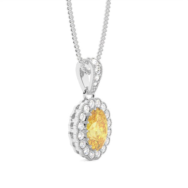 Yellow Lab-Grown Diamond Halo Pendant - image 2