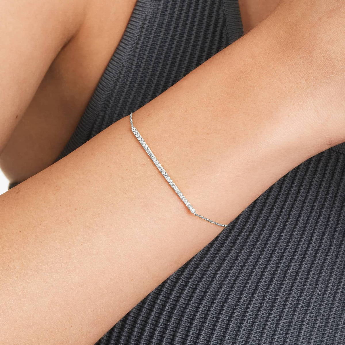 18K White Gold Diamond Bar Bracelet - image 2