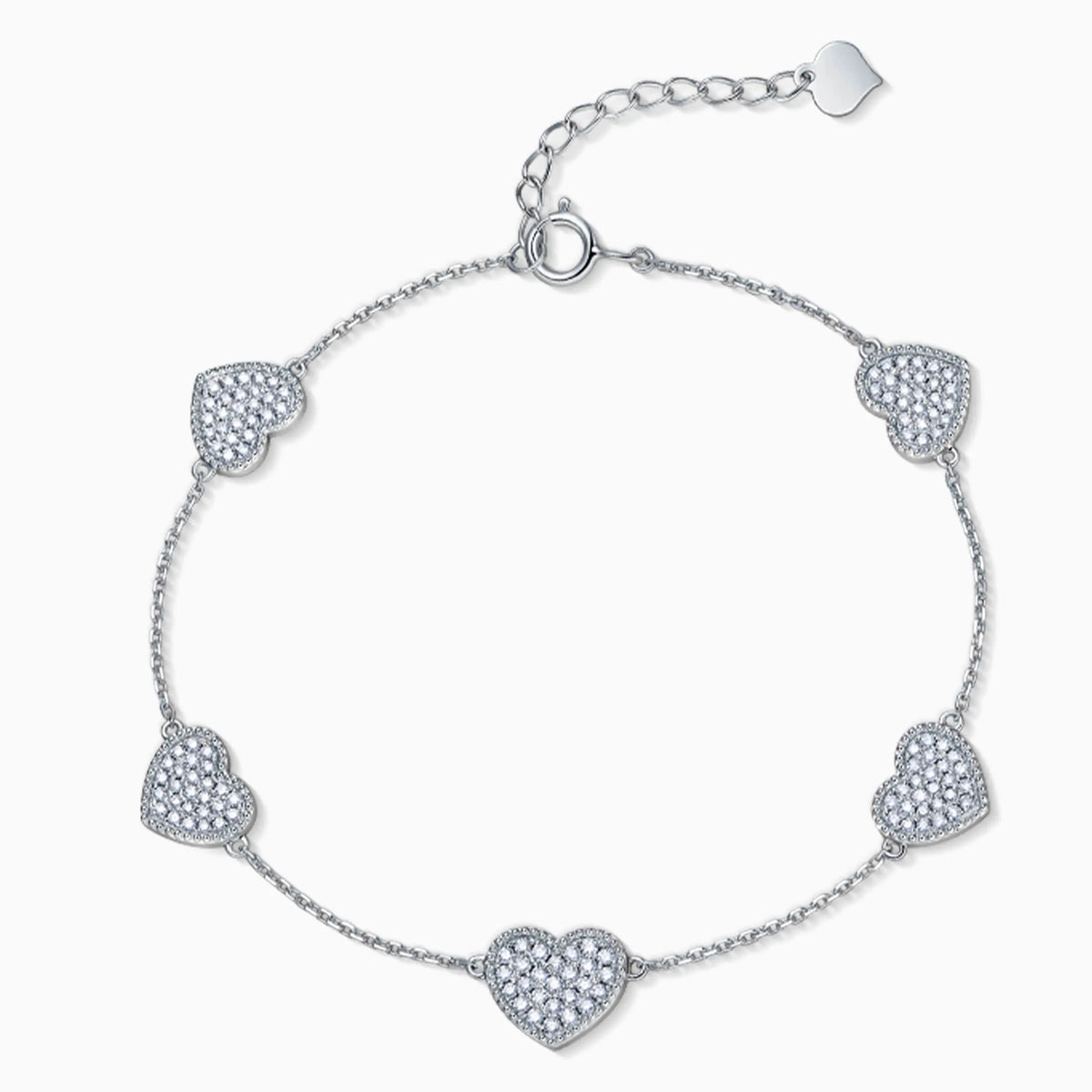 18K White Gold Diamond Five Heart Chain Bracelet - image 1