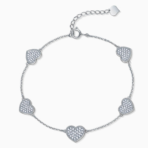18K White Gold Diamond Five Heart Chain Bracelet - image 1