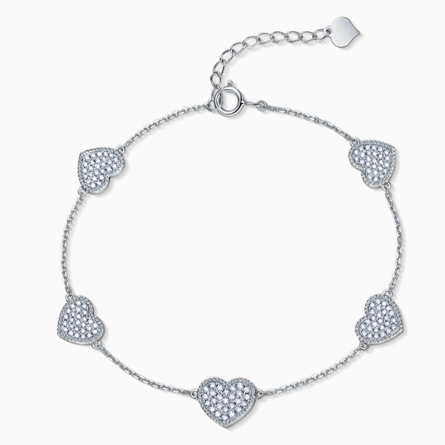 18K White Gold Diamond Five Heart Chain Bracelet - image 1