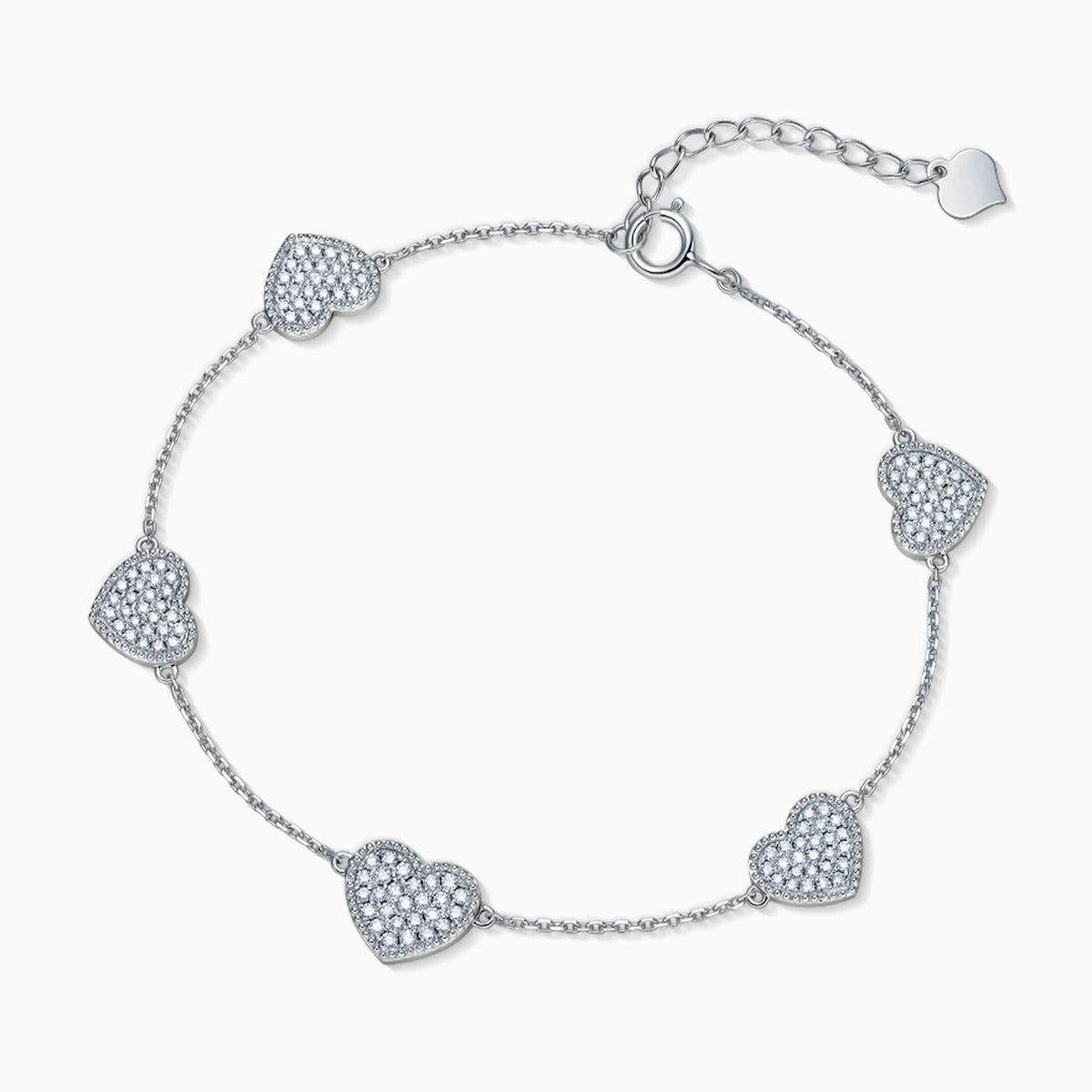 18K White Gold Diamond Five Heart Chain Bracelet - image 2